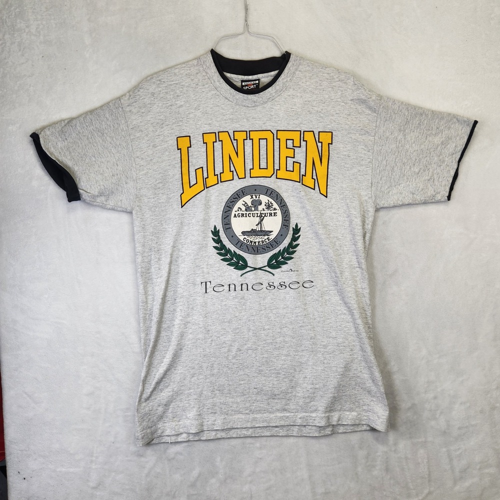 Vintage 1992 Signal Sport Linden Tennessee Ringer T-Shirt Grey‎ Mens Large L